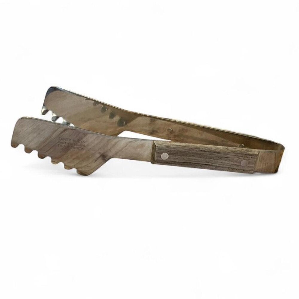 Heavy duty tongs with a stainless steel body and a wooden handle‎  made in Japan
